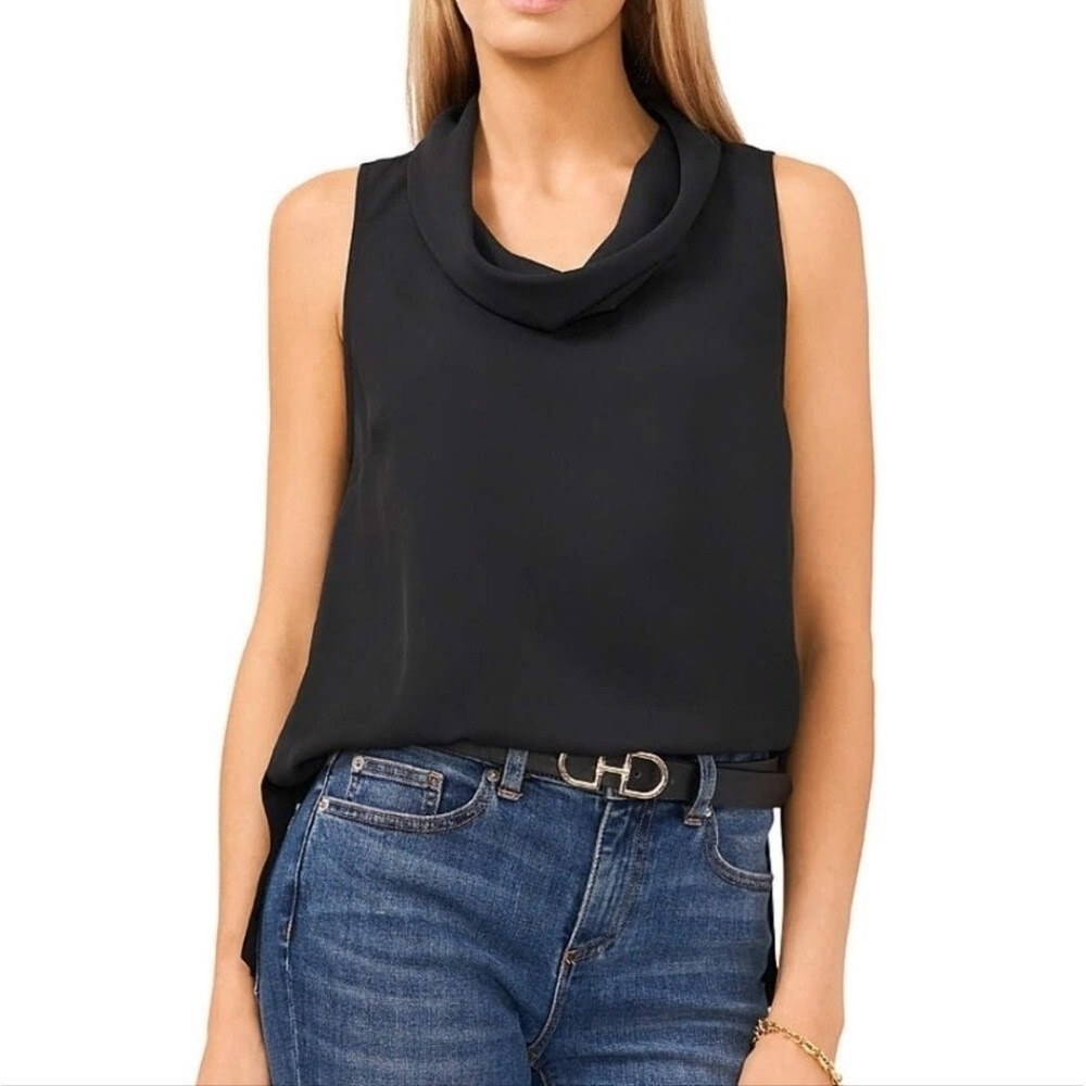 Ann Taylor Chic Black Cowl Mock Neck Black‎ Sleeveless Dressy Blouse Top Size S